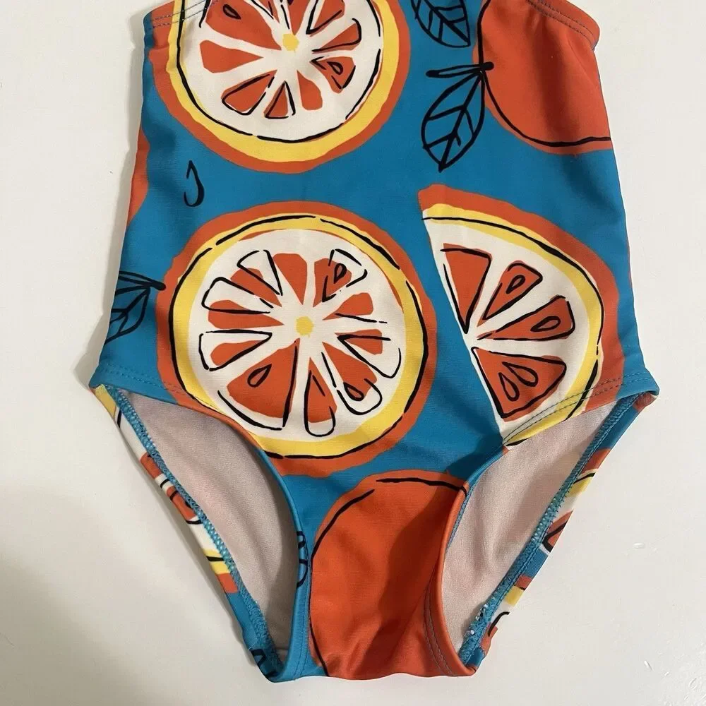 Tea Collection Oranges Fruit Print One-Piece Baby Swimsuit Girls SZ 18-24 Months
